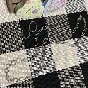 Brighton like new pebble oval hoop silver matching earrings necklace bundle lot